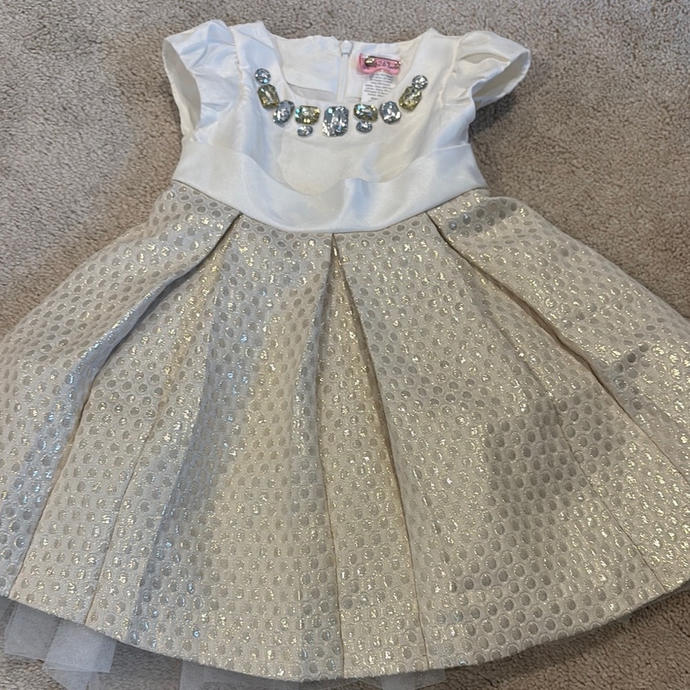 Gymboree Elegant White and Silver Baby Dress